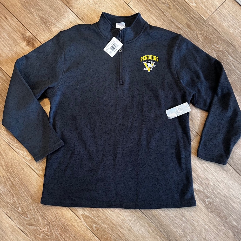 NHL Pittsburgh Penguins Mens Quarter Zip Pullover Fleece Charcoal Heather L NWT